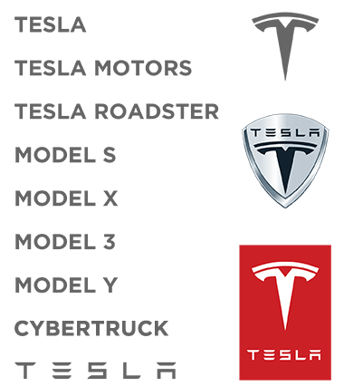 Various Tesla trademarked words, logos, etc.