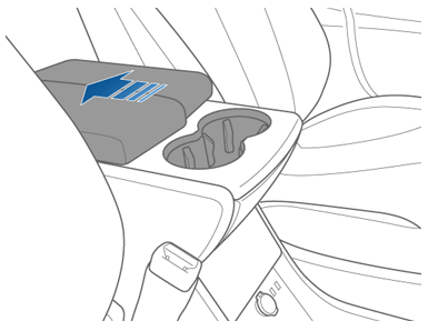 アームレストを後ろにスライドする方向を示す矢印。