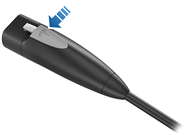 charge cable with an arrow pointing to the button.