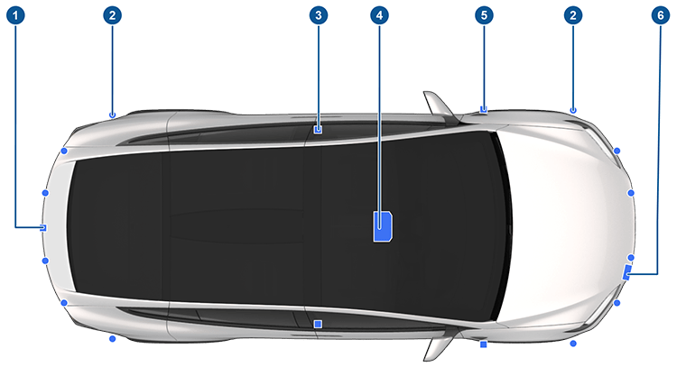 Callouts showing where Assisted Driving components are located on the vehicle.