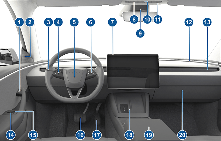 Interior view of front cabin with callouts