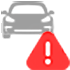 Large red exclamation over the outline of a vehicle