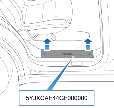Setas para remover o painel da soleira com o VIN apresentado por baixo.
