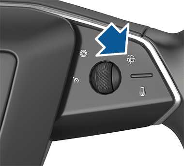 Círculo azul con flechas arriba y abajo junto a una columna de iconos de limpiaparabrisas