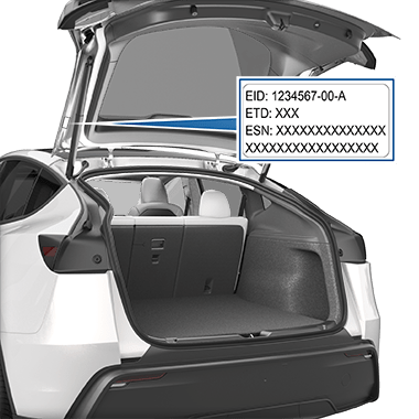 Rear trunk open, zoombox to show label on liftgate.