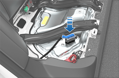 Arrow showing connector being installed