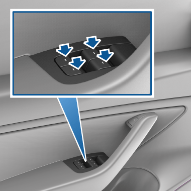 Arrows pointing to the four window switches on the driver's door