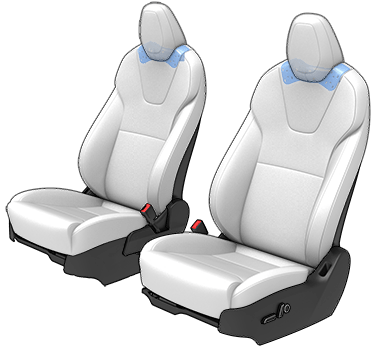 Front row seats with areas in either side of the head supported shaded blue