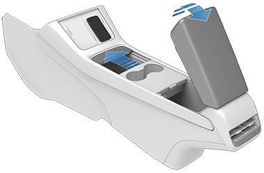 Image with arrows showing how to open the center console storage compartments.