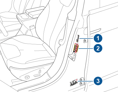 Labels on the center door pillar indicating how much weight the vehicle can carry