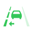 Green vehicle icon with the left lane line highlighted and an arrow pointing to the left