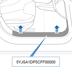 Arrows showing to remove the sill panel and the VIN shown underneath.