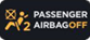 Airbag and passenger symbols with text: Passenger airbag off