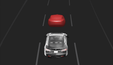 Screenshot of the detected vehicle in front of the Tesla highlighted in red