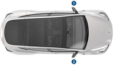 Top view of the vehicle with a 1 on left side of the vehicle and a 2 on the right side of the vehicle.
