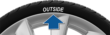 Arrow pointing to the word "Outside" on a tire sidewall