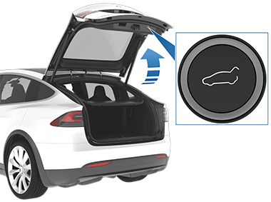 A button on the underside of the liftgate with an image of a car with a its trunk open