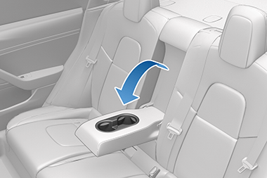 Image with an arrow showing to pull the rear console down.