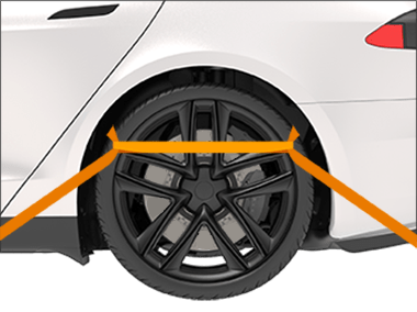 View of the rear wheel with tie-down straps installed.