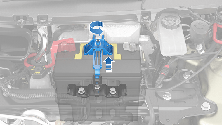 Arrows show the nut loosening and pulling the hold down up and out