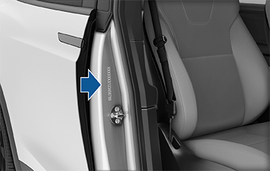 Arrow pointing to the VIN location on the door pillar.