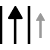 From left to right and pointing up, a black line, black arrow, black line, gray arrow