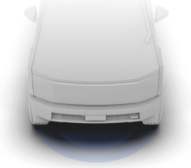 Parte delantera del vehículo con líneas azules proyectadas