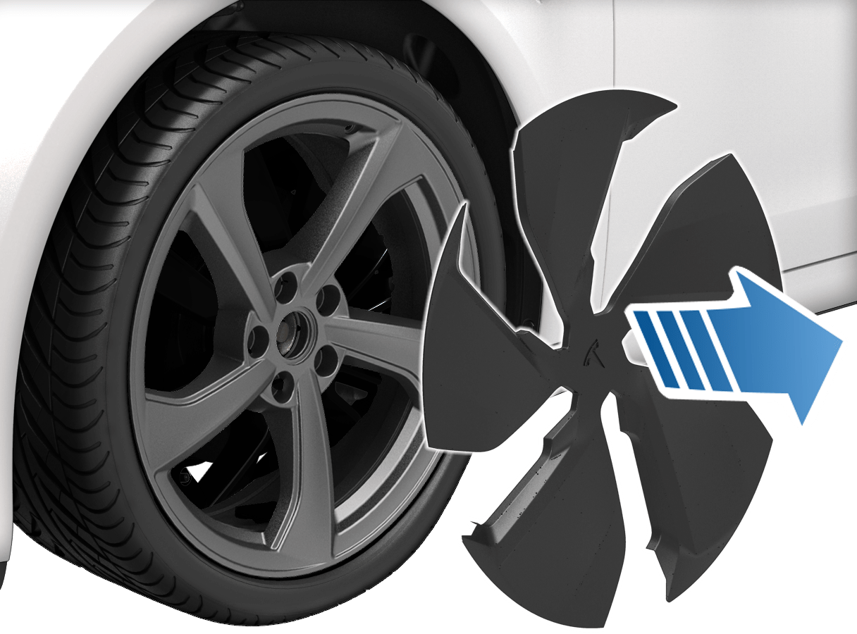 wheel cover with arrow pointing away from tire