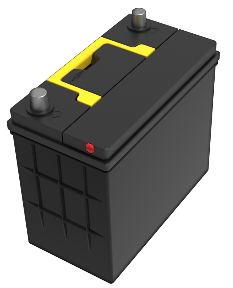 Low voltage lead-acid battery with red plug highlighted