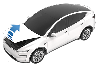 Arrow pointing up from vehicle front hood