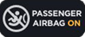 A child safety seat icon with a circle-backslash symbol and text: Passenger airbag on