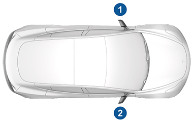 Top view of the vehicle with a 1 on left side of the vehicle and a 2 on the right side of the vehicle.