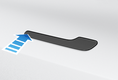 Arrow pointing to the front of the door handle.