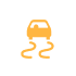 Amber icon of rear view of vehicle with squiggly tire marks