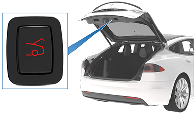 トランクを開いた車の画像を持つ、リフトゲート下側のボタン