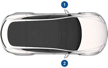 Top view of the vehicle with a 1 on left side of the vehicle and a 2 on the right side of the vehicle.