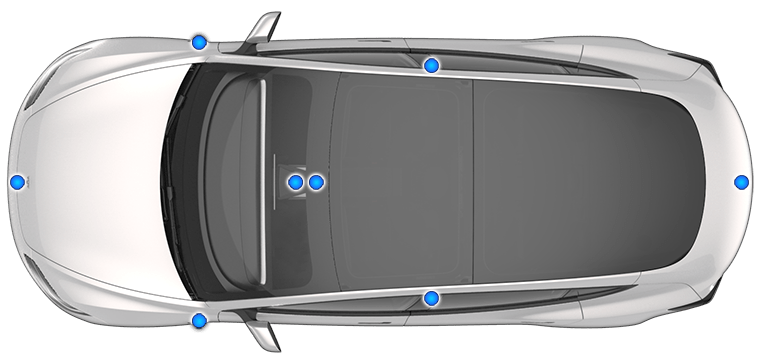 Callouts showing where the cameras are located on the vehicle.