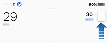 Touchscreen with arrow pointing to speed limit