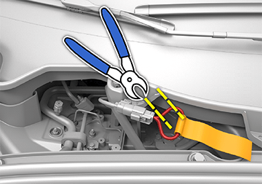 First responder loop with two dashed yellow lines crossing a red wire and a pair of wire cutters