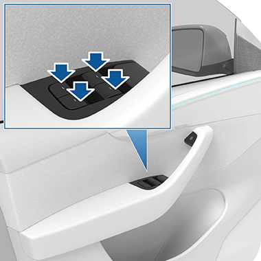 Arrows pointing to the four window switches on the driver's door
