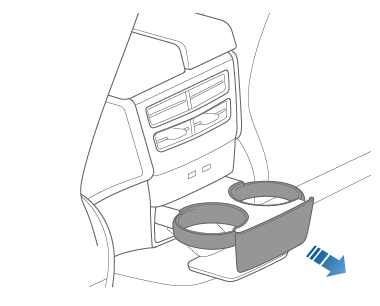 カップ ホルダーを開く方向を示す矢印。