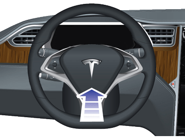 Steering wheel with an arrow pointing to the center pad.