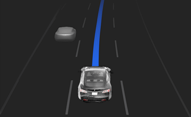 Single blue line in front of vehicle displayed on instrument panel