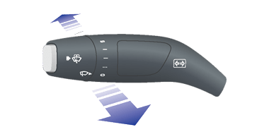 The high beam headlight lever with arrows pointing towards and away