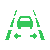 Green vehicle icon with both lane lines highlighted and arrows pointing in both directions
