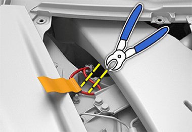 First responder loop with two dashed yellow lines crossing a red wire and a pair of wire cutters