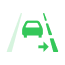 Green vehicle icon with the right lane line highlighted and an arrow pointing to the right