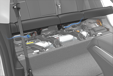 Image of highlighted wire harnesses under the seat