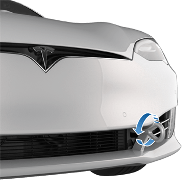 Tow eye installed and an arrow showing that it is rotated counter-clockwise.