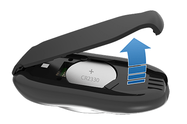 arrows showing how to open the battery compartment on key fob